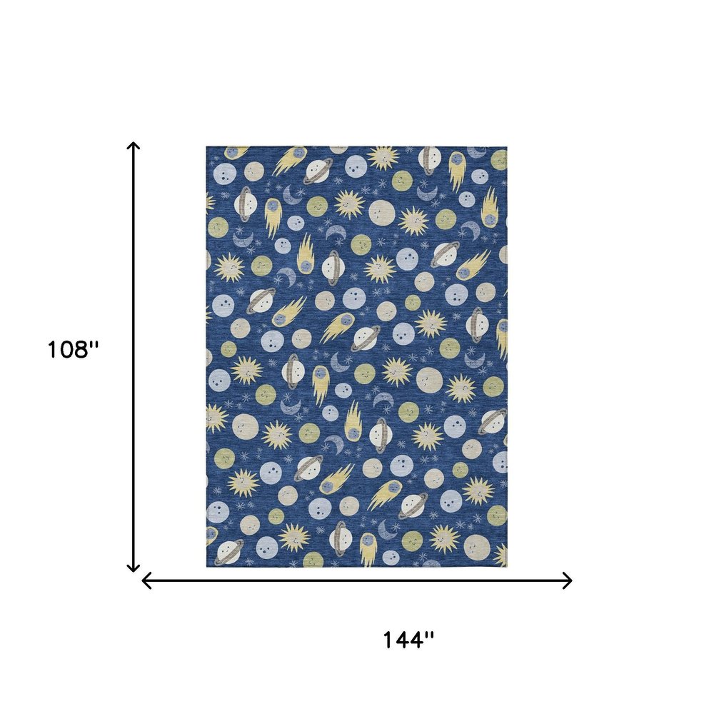 9' X 12' Navy Blue And Ivory Geometric Washable Indoor Outdoor Area Rug HomeRoots