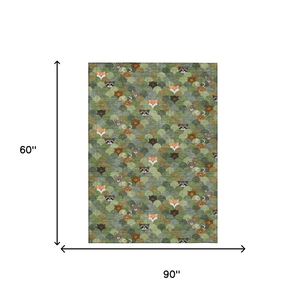 5' X 8' Olive Green And Fern Green Cactus Washable Indoor Outdoor Area Rug HomeRoots