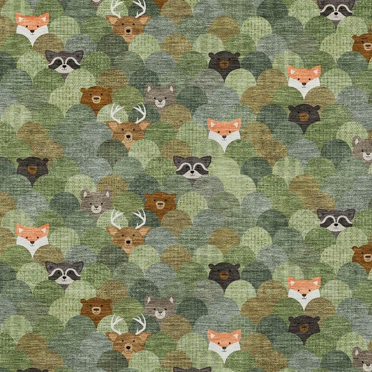 5' X 8' Olive Green And Fern Green Cactus Washable Indoor Outdoor Area Rug