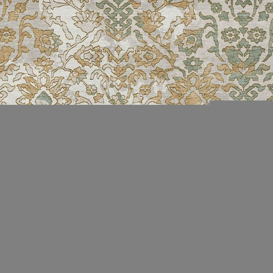9' X 12' Ivory And Green Geometric Washable Indoor Outdoor Area Rug