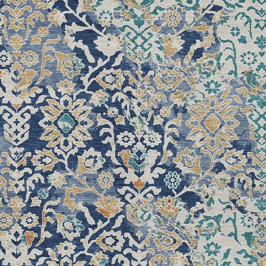 5' X 8' Navy Blue And Ivory Geometric Washable Indoor Outdoor Area Rug
