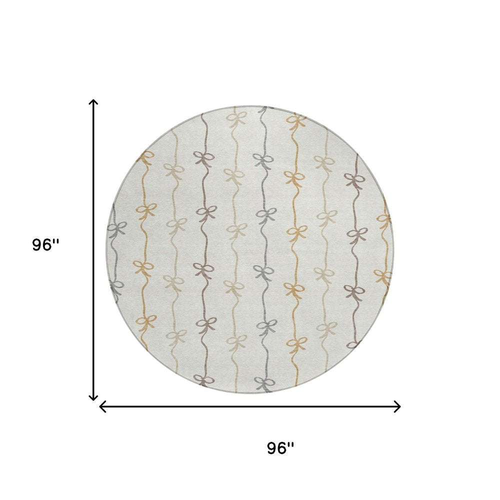 8' Ivory And Gray Round Southwestern Washable Indoor Outdoor Area Rug HomeRoots