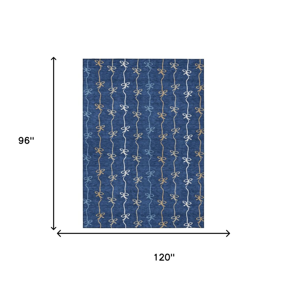 8' X 10' Navy Blue And Denim Blue Southwestern Washable Indoor Outdoor Area Rug HomeRoots