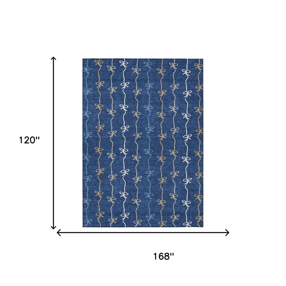 10' X 14' Navy Blue And Denim Blue Southwestern Washable Indoor Outdoor Area Rug HomeRoots