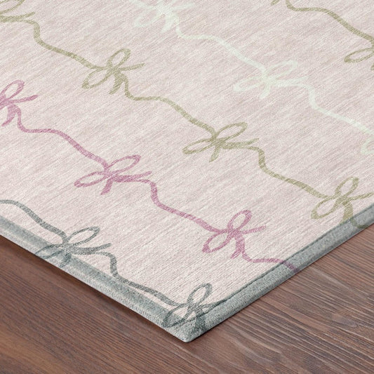 8' Pink And Gray Round Southwestern Washable Indoor Outdoor Area Rug