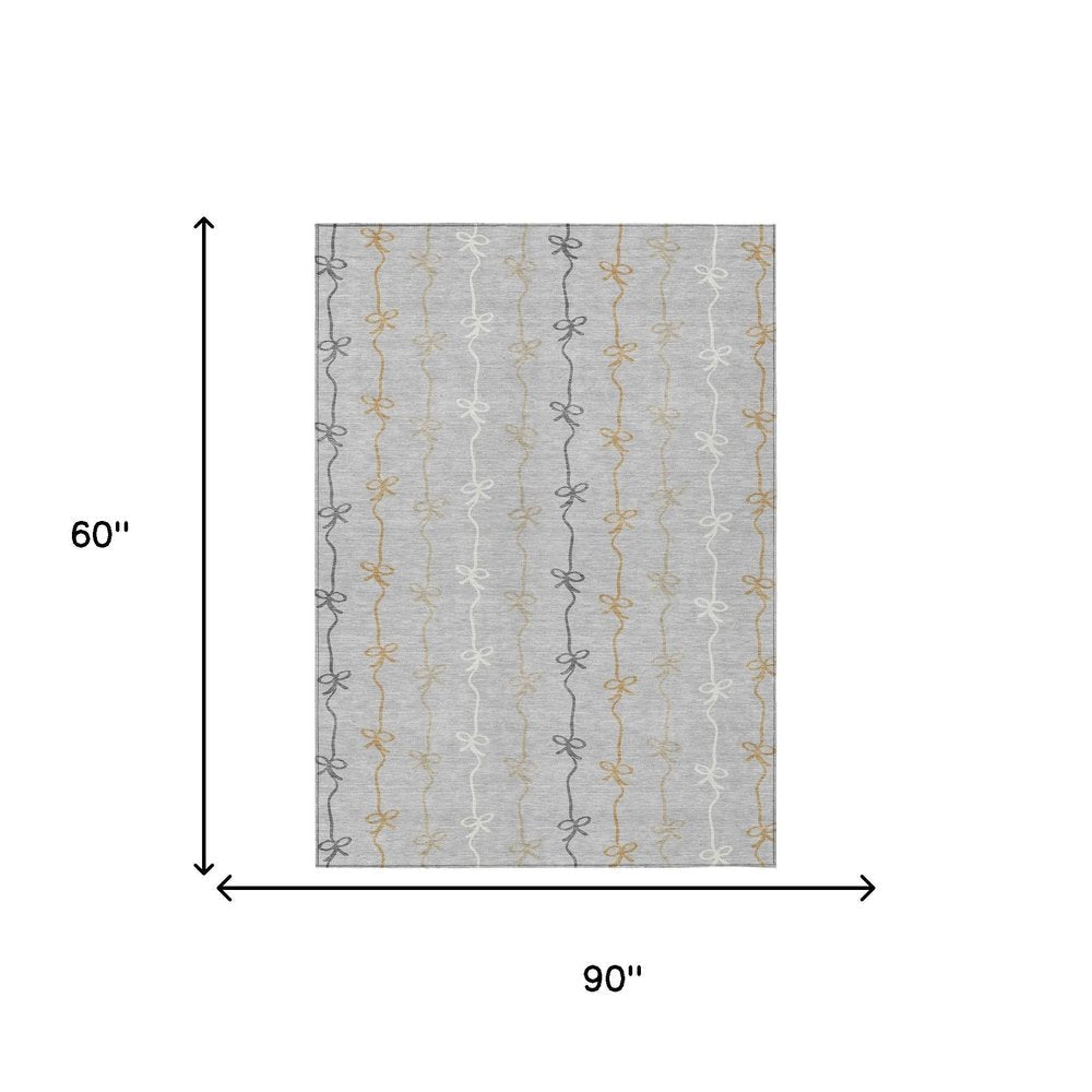 5' X 8' Silver And Gray Southwestern Washable Indoor Outdoor Area Rug HomeRoots