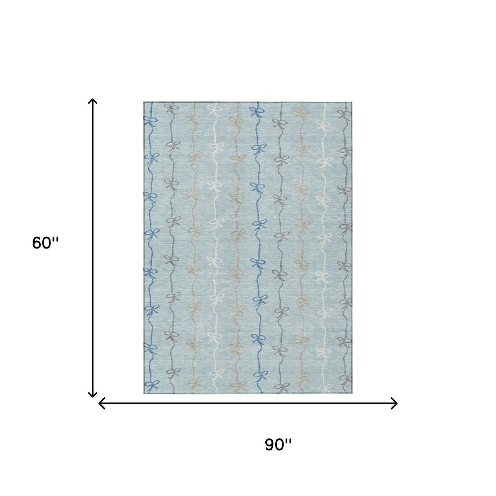 5' X 8' Sky Blue And Denim Blue Southwestern Washable Indoor Outdoor Area Rug HomeRoots