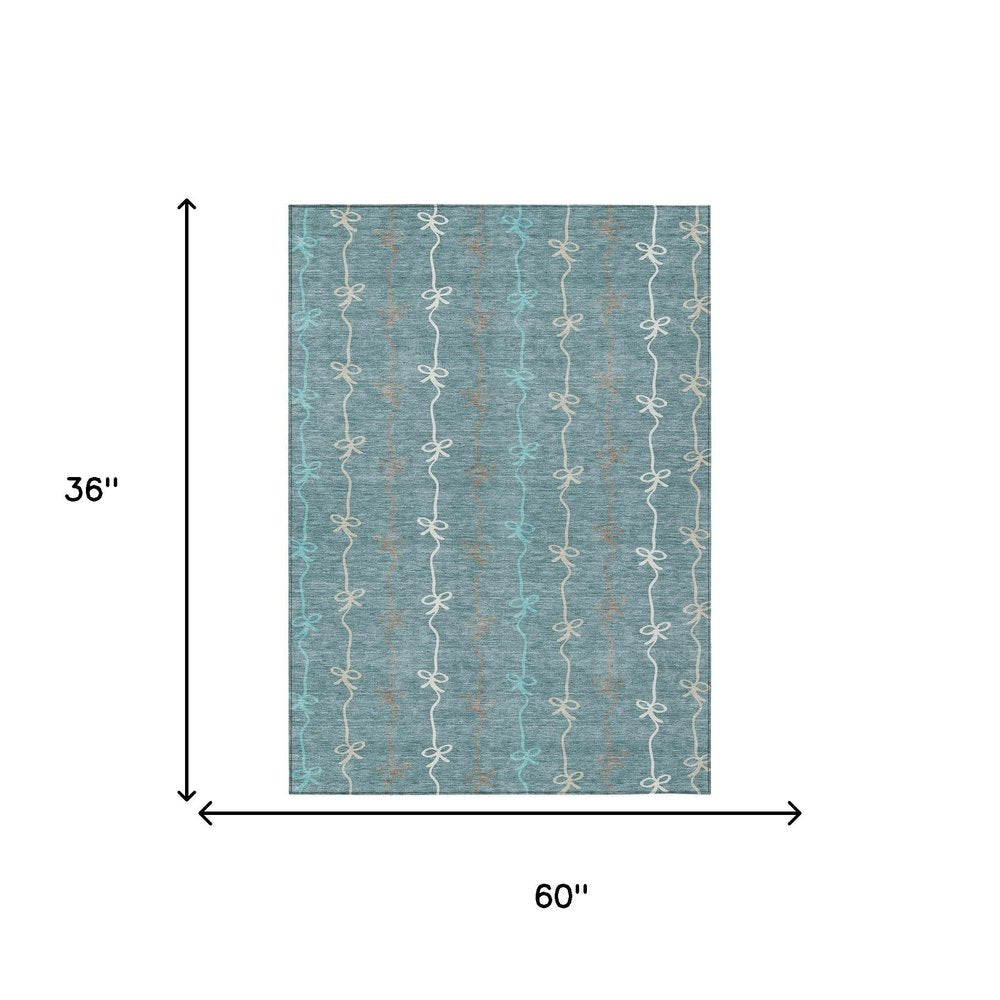 3' X 5' Teal Blue And Aqua Southwestern Washable Indoor Outdoor Area Rug HomeRoots
