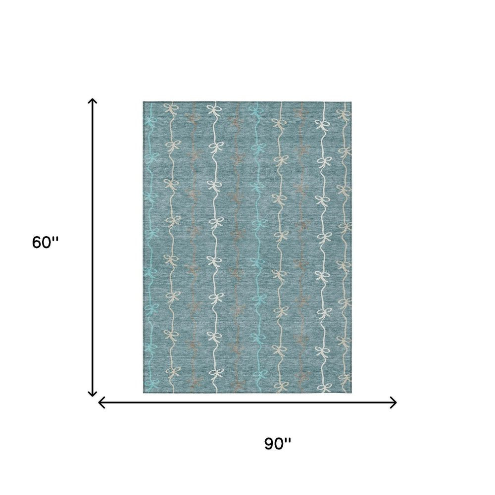 5' X 8' Teal Blue And Aqua Southwestern Washable Indoor Outdoor Area Rug HomeRoots