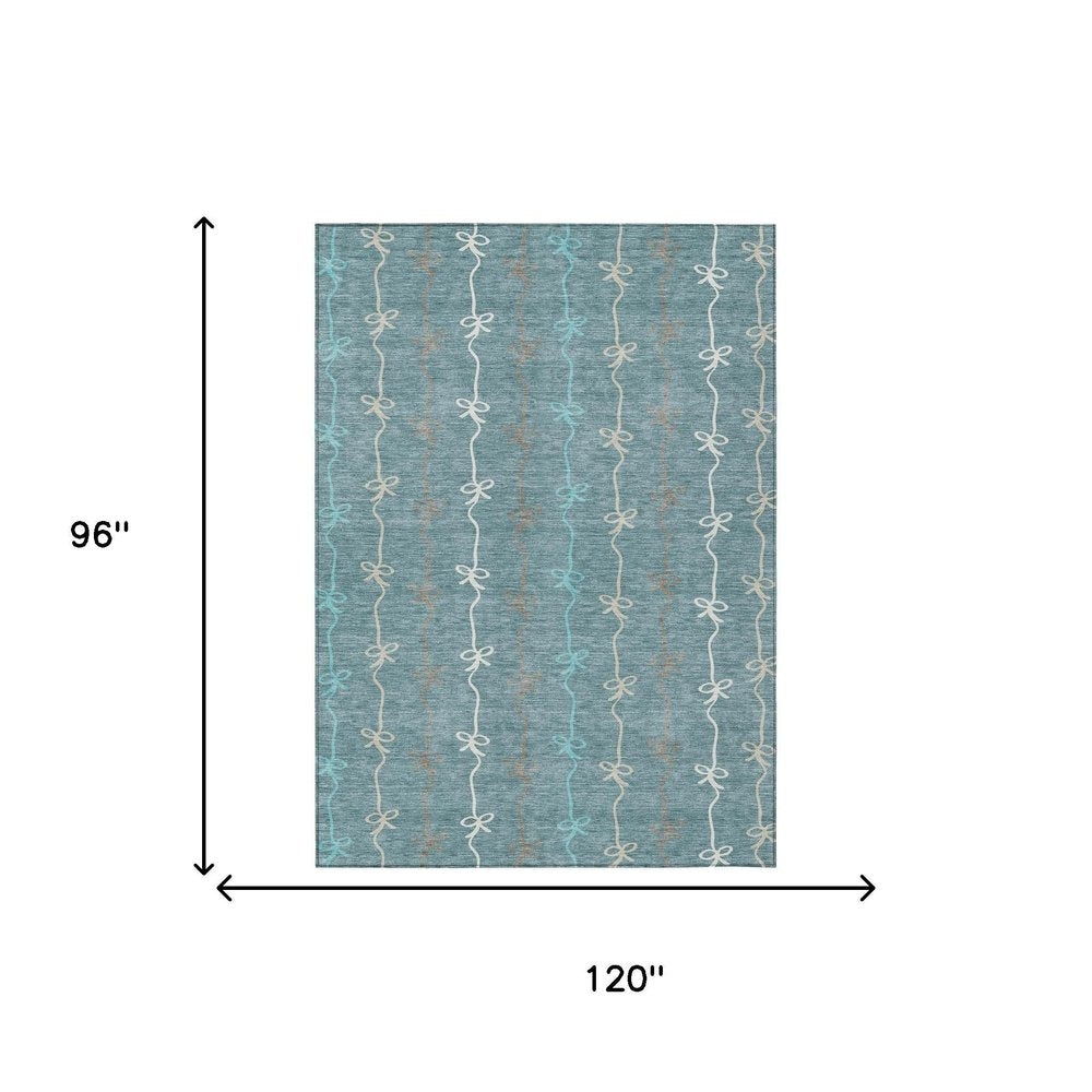 8' X 10' Teal Blue And Aqua Southwestern Washable Indoor Outdoor Area Rug HomeRoots