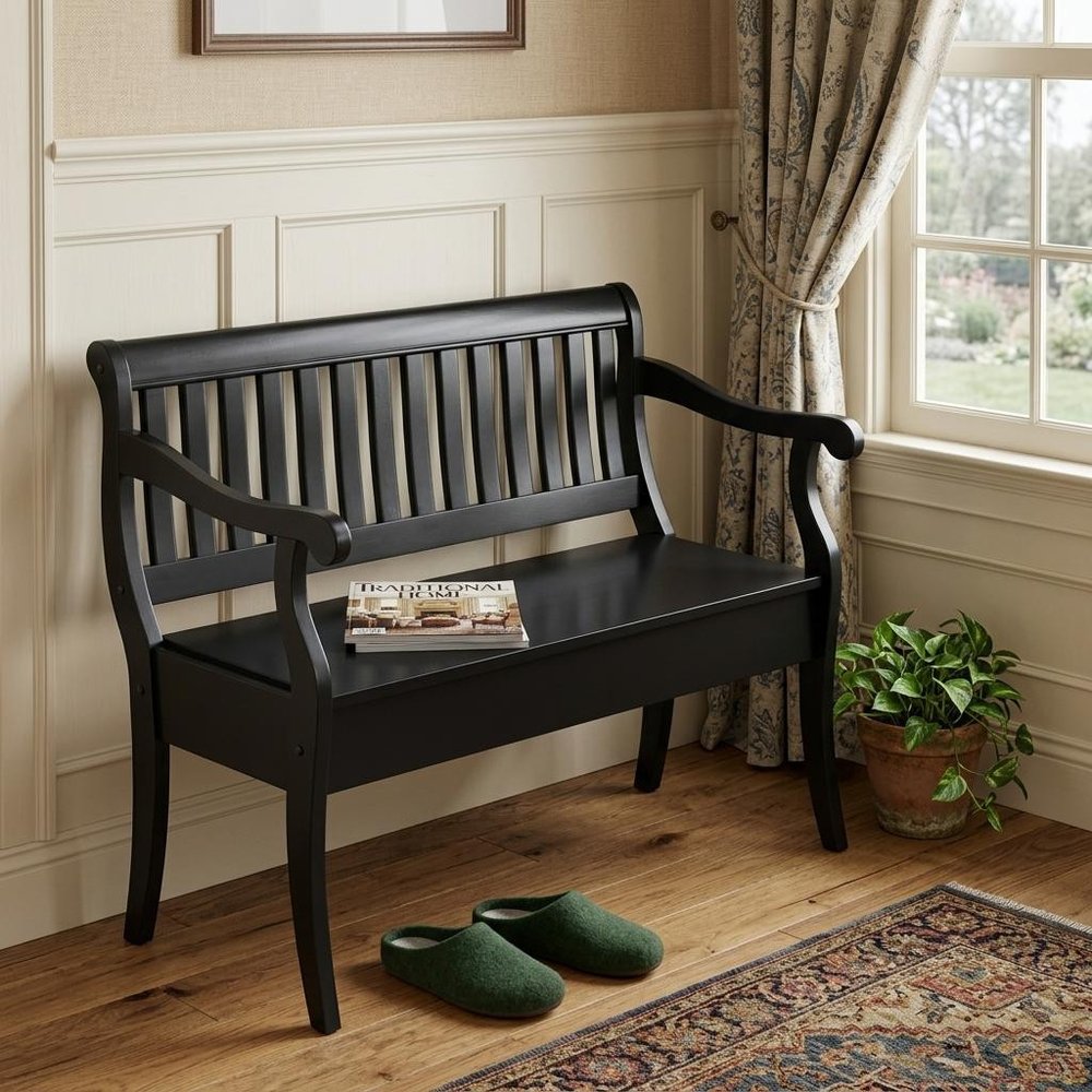 42" Black Solid Wood Storage Bench With Flip Top HomeRoots