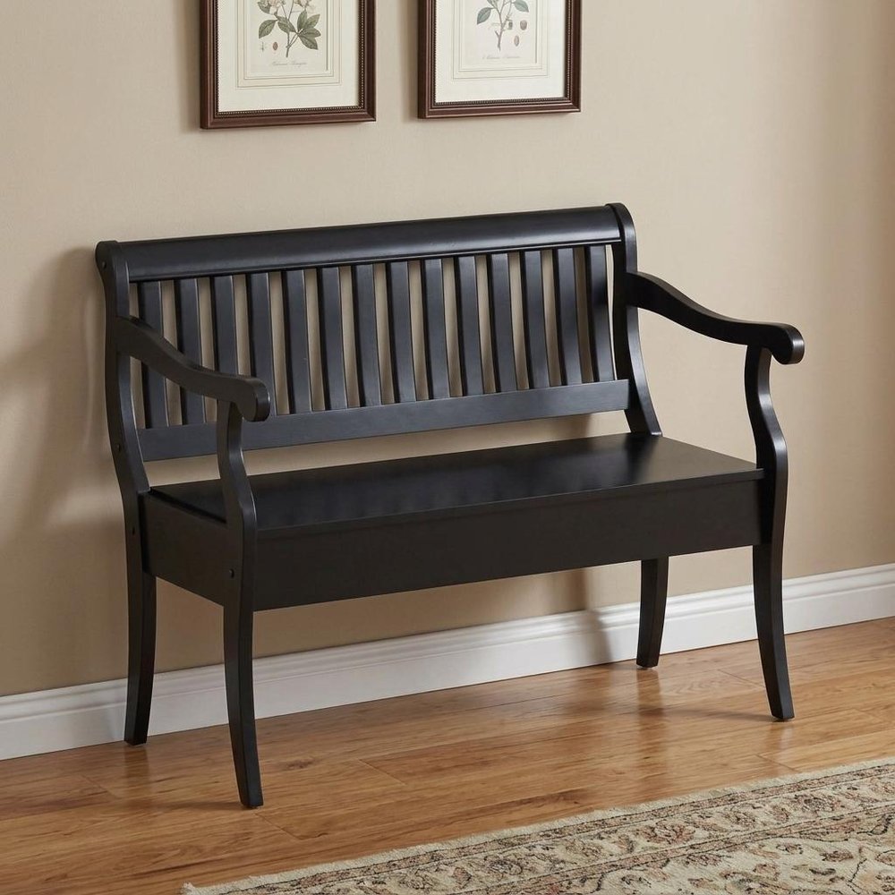42" Black Solid Wood Storage Bench With Flip Top