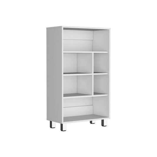 41" White Wood Six Tier Bookcase