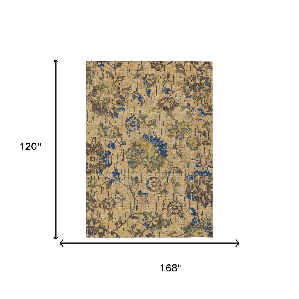 10' X 14' Gold And Brown Floral Washable Indoor Outdoor Area Rug HomeRoots