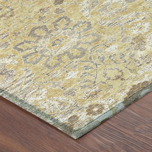 9' X 12' Gold And Wheat Damask Washable Indoor Outdoor Area Rug HomeRoots
