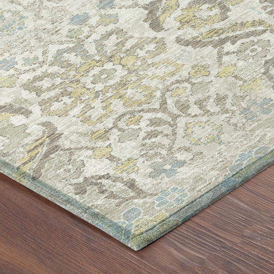 3' X 5' Ivory And Beige Damask Washable Indoor Outdoor Area Rug HomeRoots