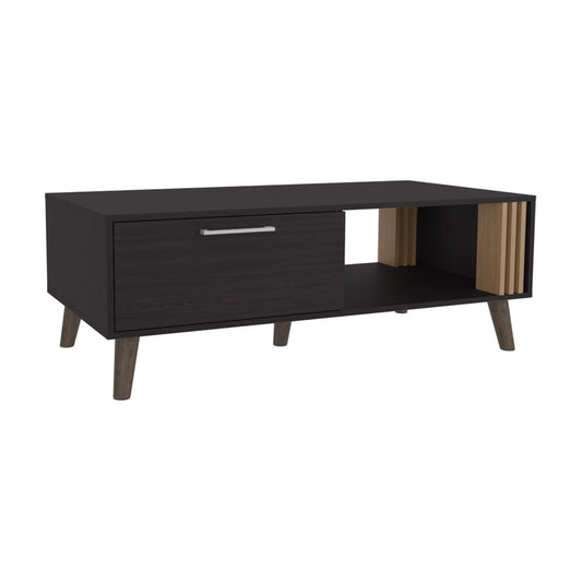 47" Black and Oak Wood Coffee Table