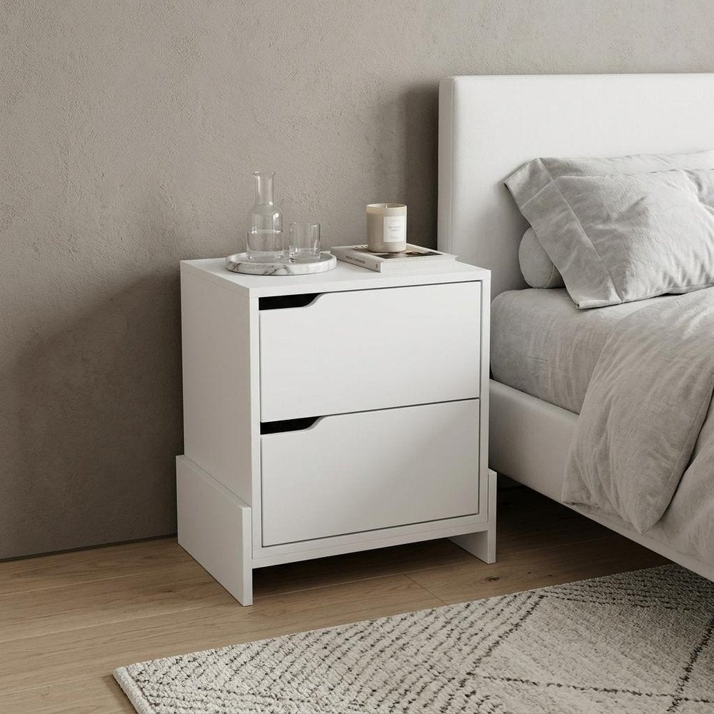17" White Wood Two Drawer Nightstand HomeRoots