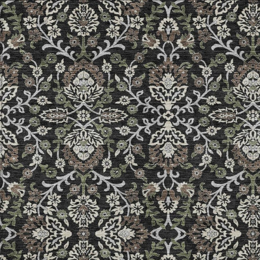 5' X 8' Black And Graphite Geometric Washable Indoor Outdoor Area Rug