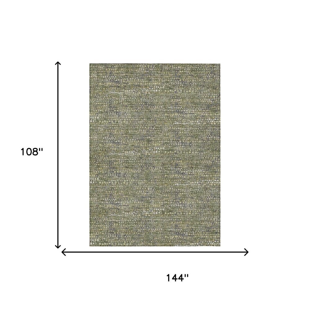 9' X 12' Olive Green And Green Abstract Washable Indoor Outdoor Area Rug HomeRoots
