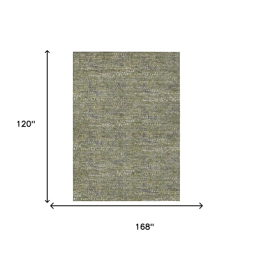 10' X 14' Olive Green And Green Abstract Washable Indoor Outdoor Area Rug HomeRoots