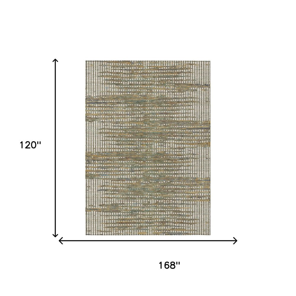 10' X 14' Beige And Brown Abstract Washable Indoor Outdoor Area Rug HomeRoots