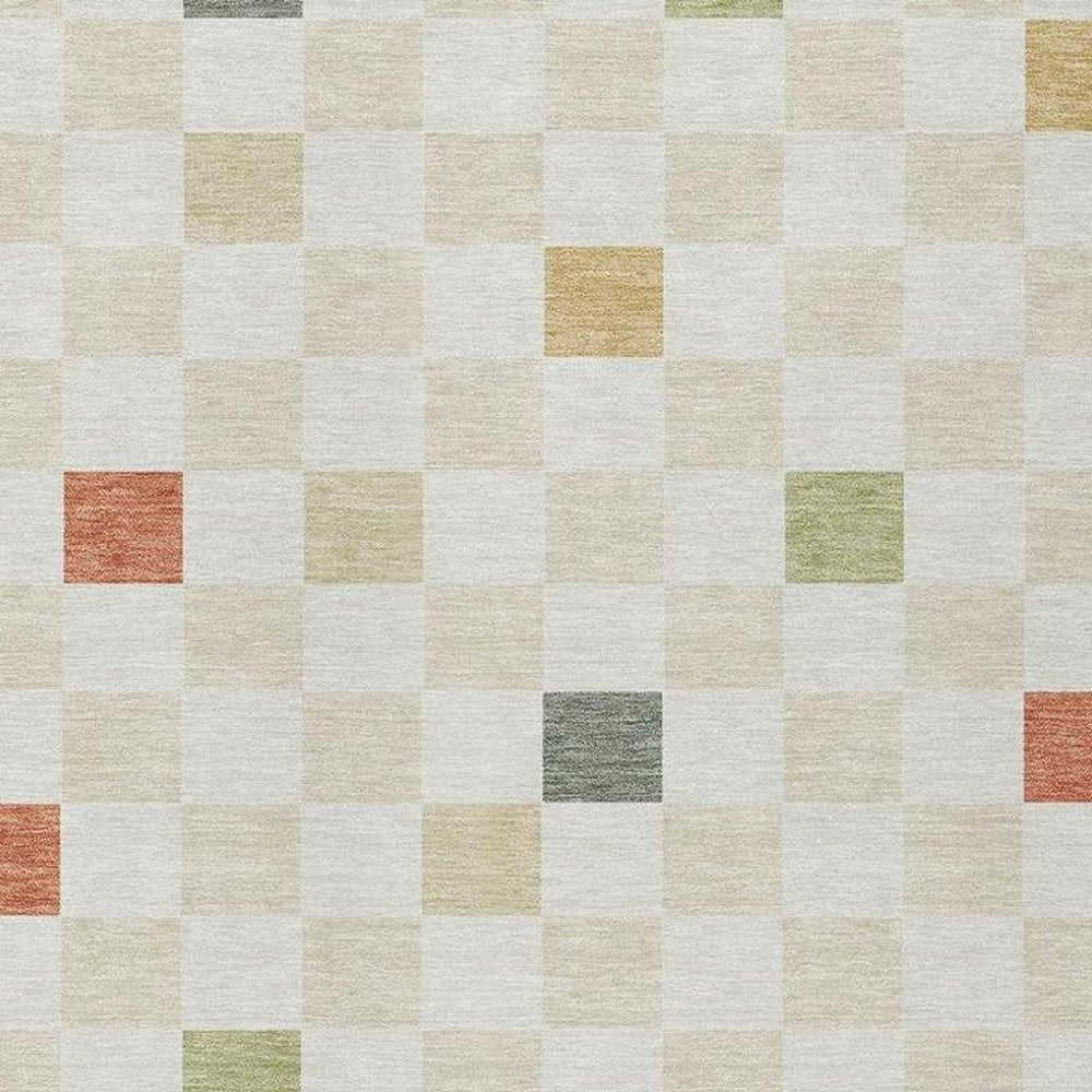 10' X 14' Ivory And Beige Geometric Washable Indoor Outdoor Area Rug HomeRoots