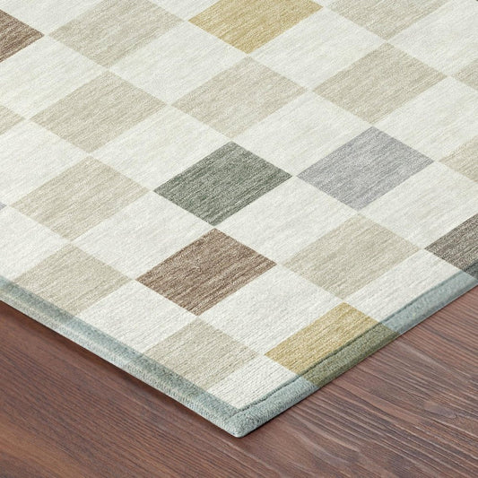 3' X 5' Linen And Black Geometric Washable Indoor Outdoor Area Rug