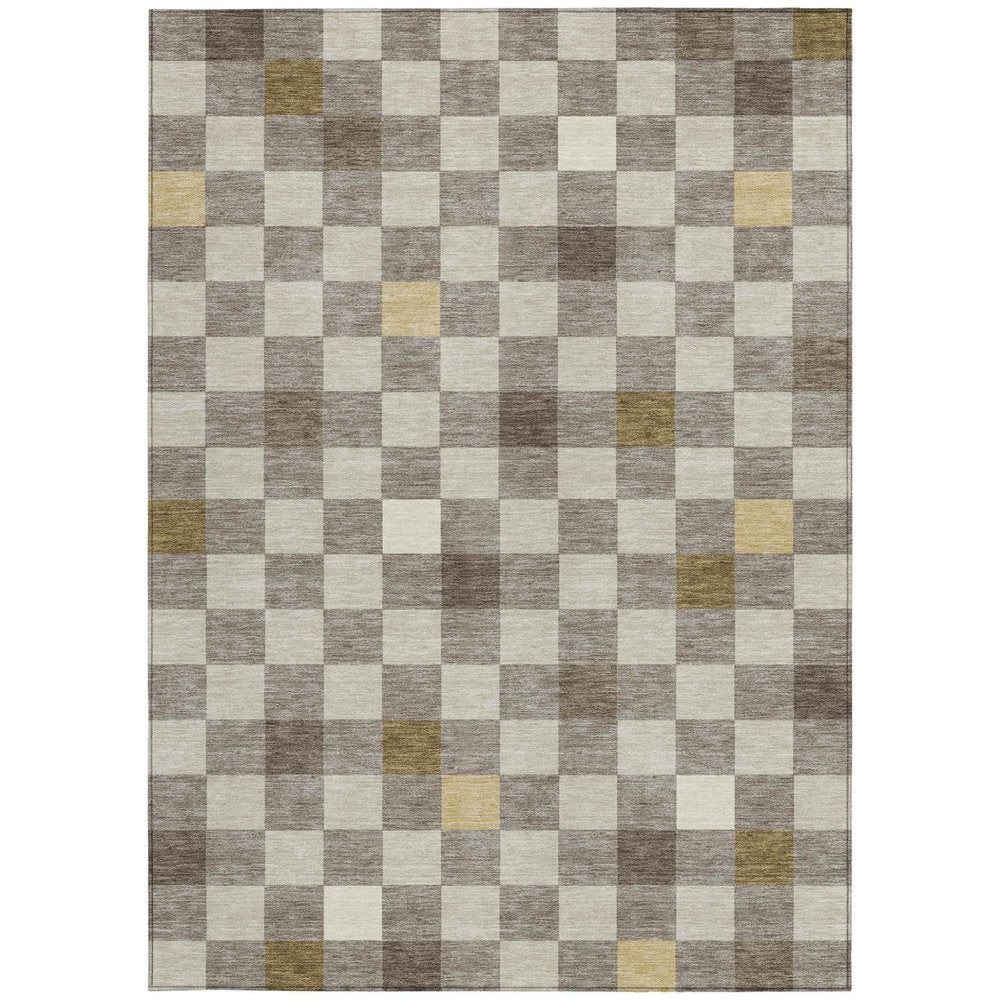 3' X 5' Taupe And Teal Blue Geometric Washable Indoor Outdoor Area Rug