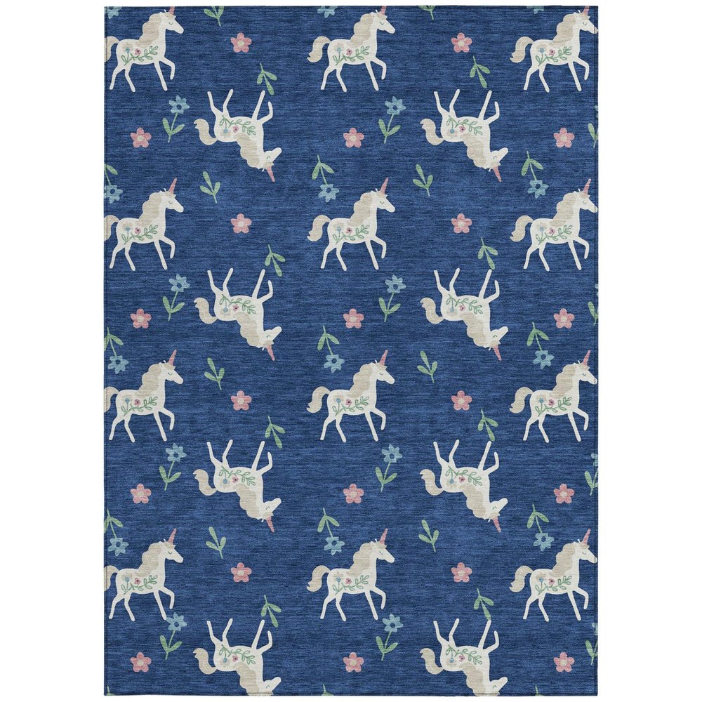 9' X 12' Navy Blue And Green Floral Washable Indoor Outdoor Area Rug HomeRoots