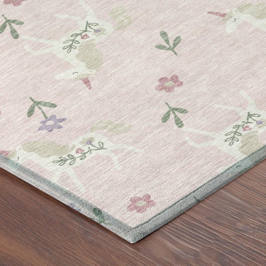 3' X 5' Pink And Ivory Floral Washable Indoor Outdoor Area Rug