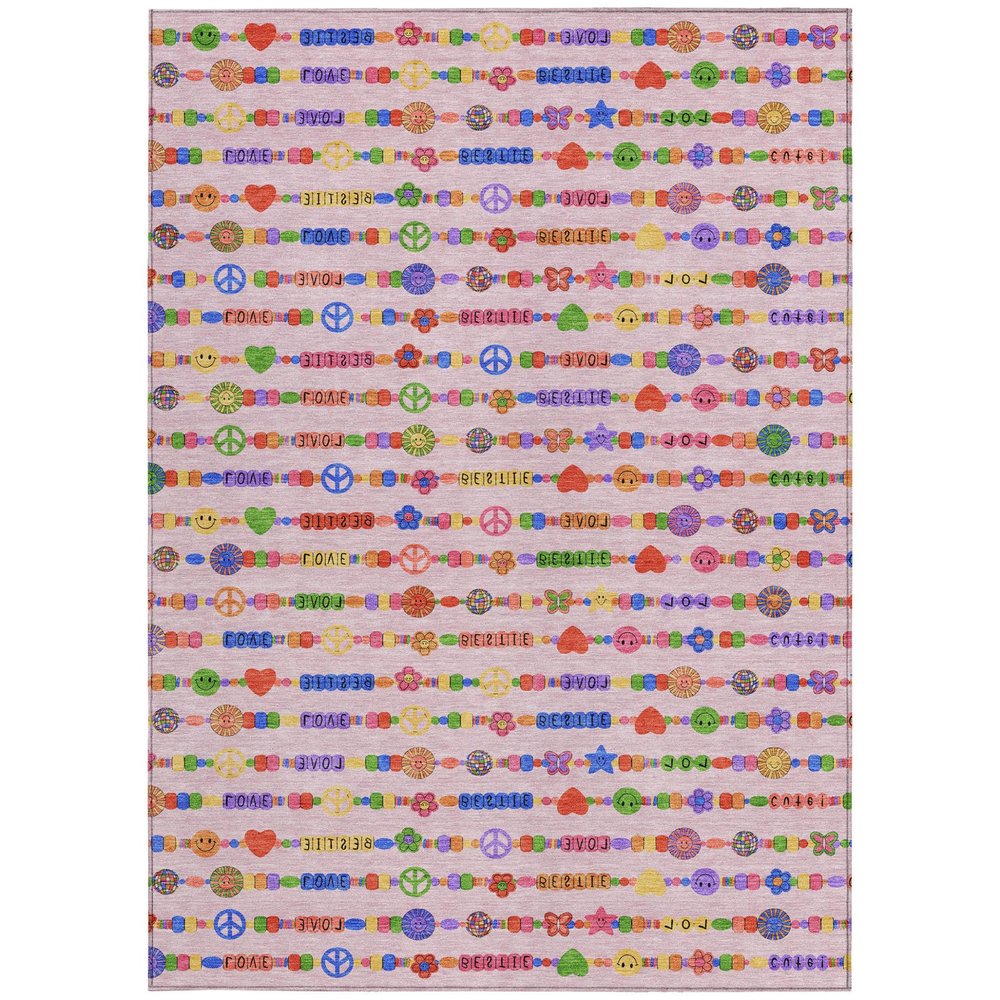 3' X 5' Pink And Fern Green Geometric Washable Indoor Outdoor Area Rug HomeRoots