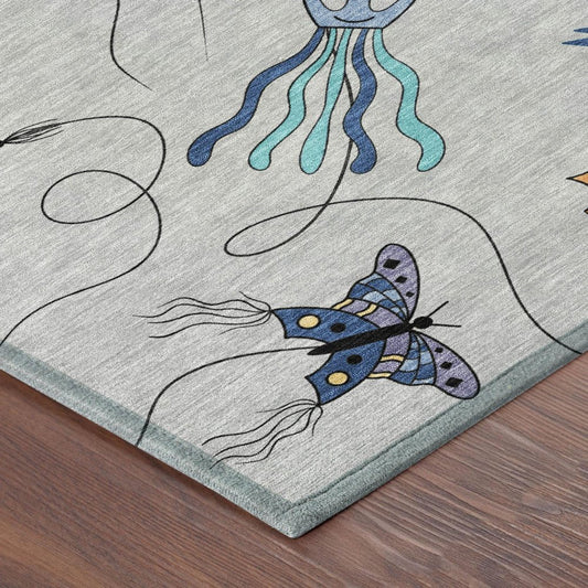 5' X 8' Gray And Gold Geometric Washable Indoor Outdoor Area Rug