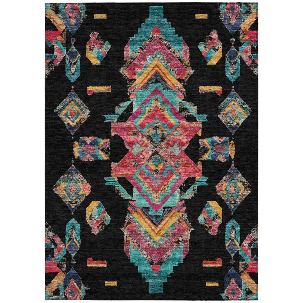 9' X 12' Black And Beige Tribal Washable Indoor Outdoor Area Rug