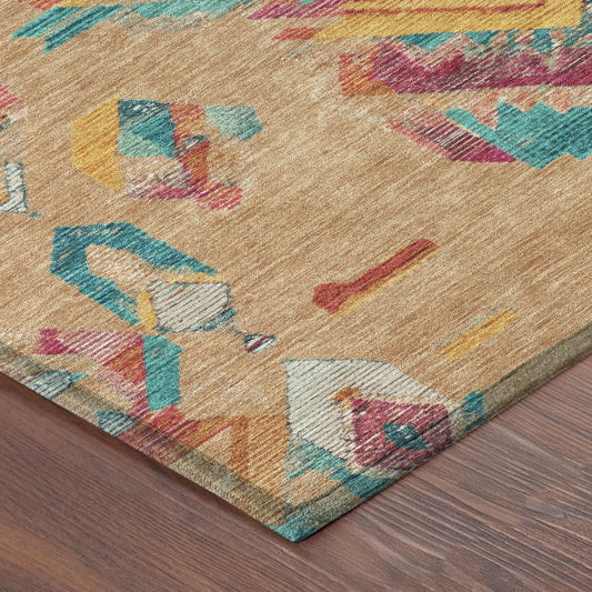 3' X 5' Copper And Ivory Tribal Washable Indoor Outdoor Area Rug