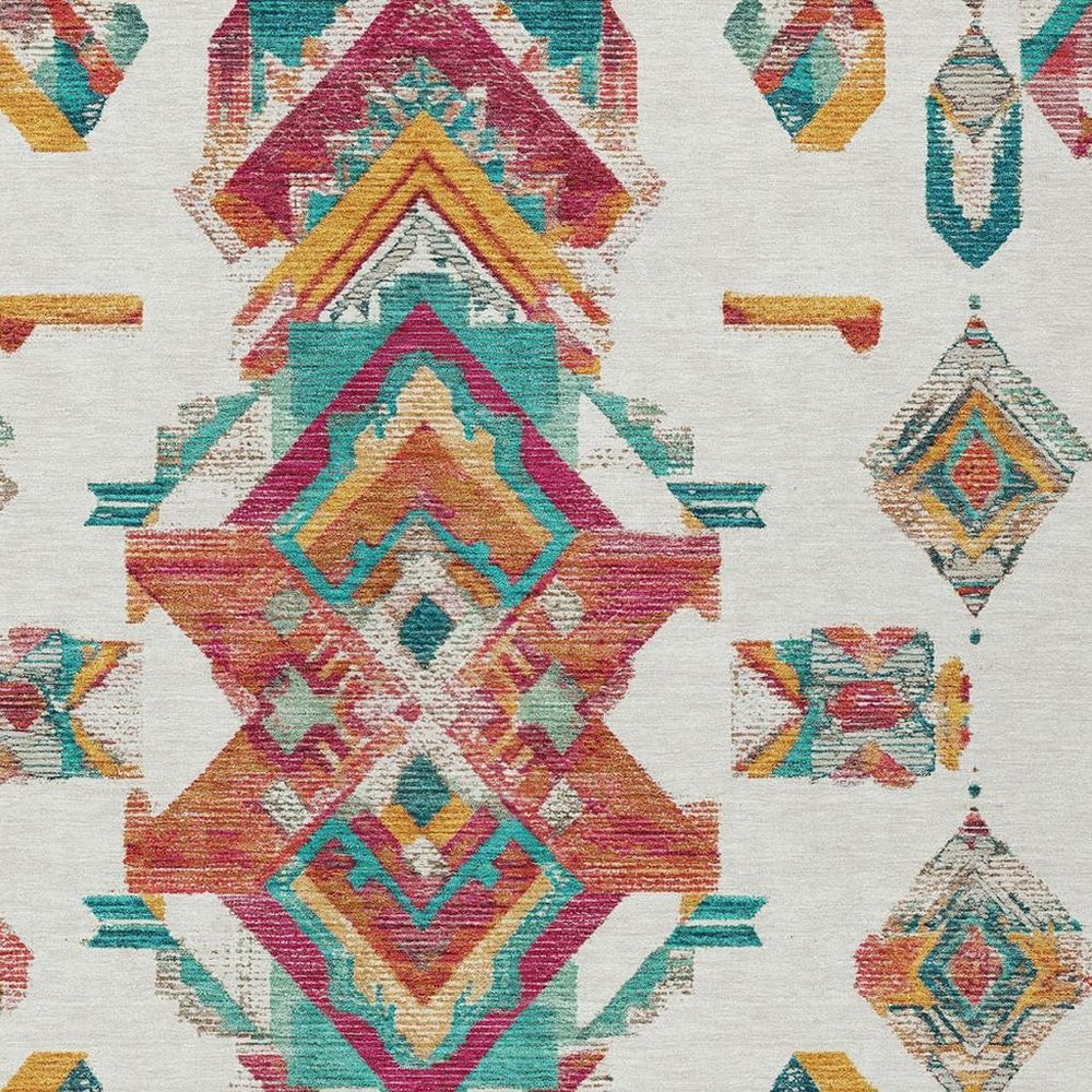 8' X 10' Ivory And Coral Tribal Washable Indoor Outdoor Area Rug HomeRoots