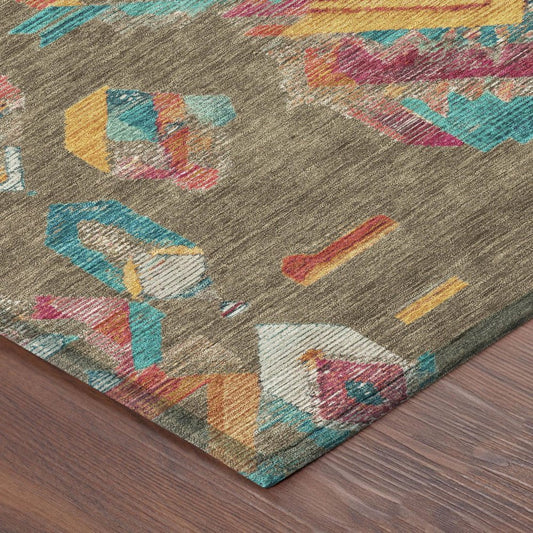 8' X 10' Brown And Ivory Tribal Washable Indoor Outdoor Area Rug