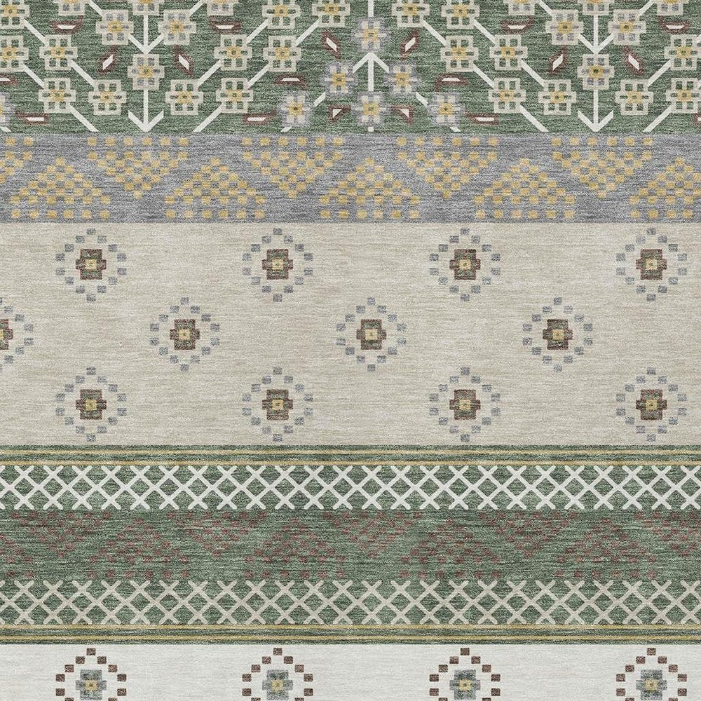 3' X 5' Green And Copper Striped Washable Indoor Outdoor Area Rug HomeRoots