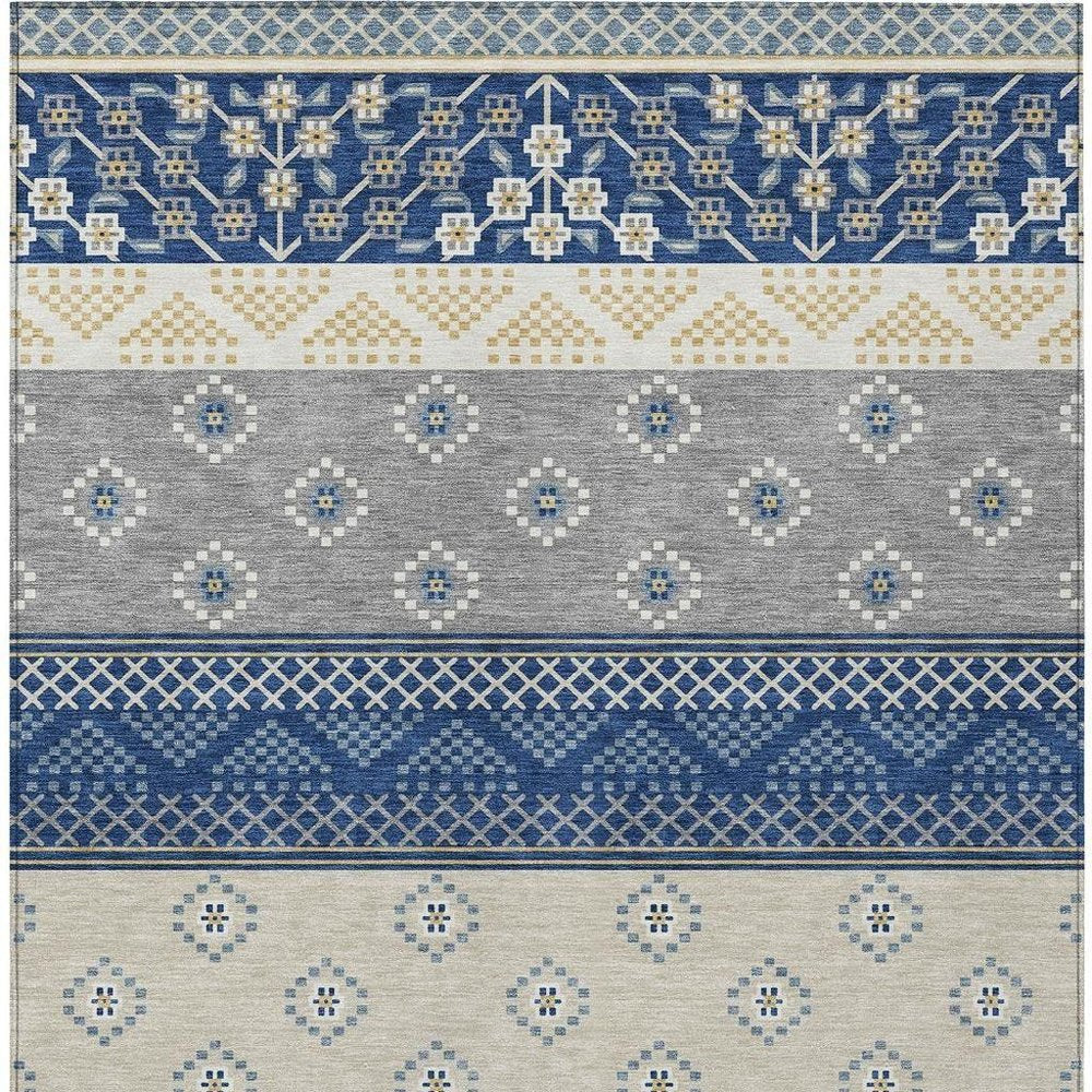 9' X 12' Navy Blue And Copper Striped Washable Indoor Outdoor Area Rug HomeRoots