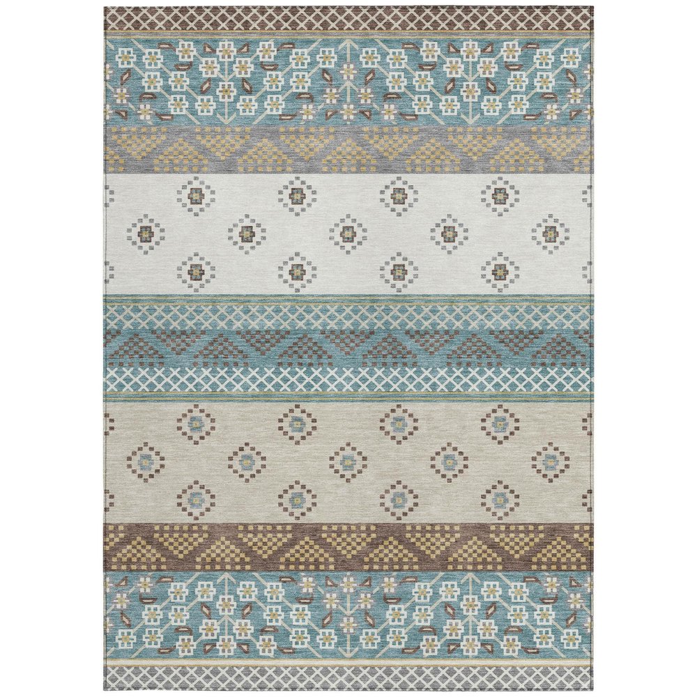 10' X 14' Teal Blue And Beige Striped Washable Indoor Outdoor Area Rug HomeRoots