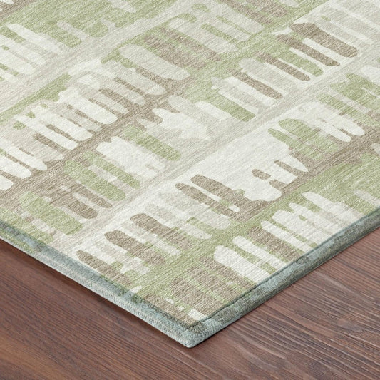 10' X 14' Green And Denim Blue Abstract Washable Indoor Outdoor Area Rug