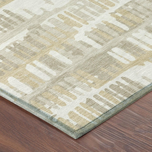 8' Ivory And Gray Round Abstract Washable Indoor Outdoor Area Rug