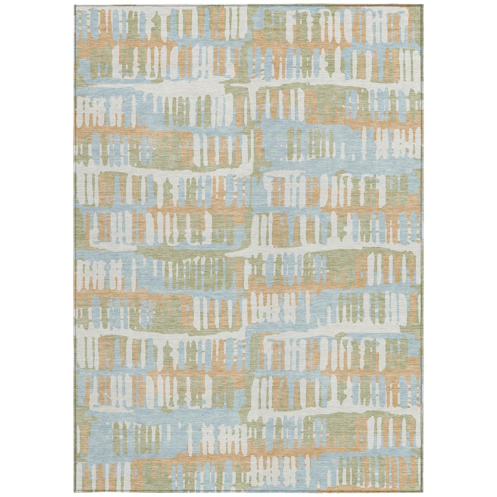10' X 14' Sky Blue And Beige Abstract Washable Indoor Outdoor Area Rug