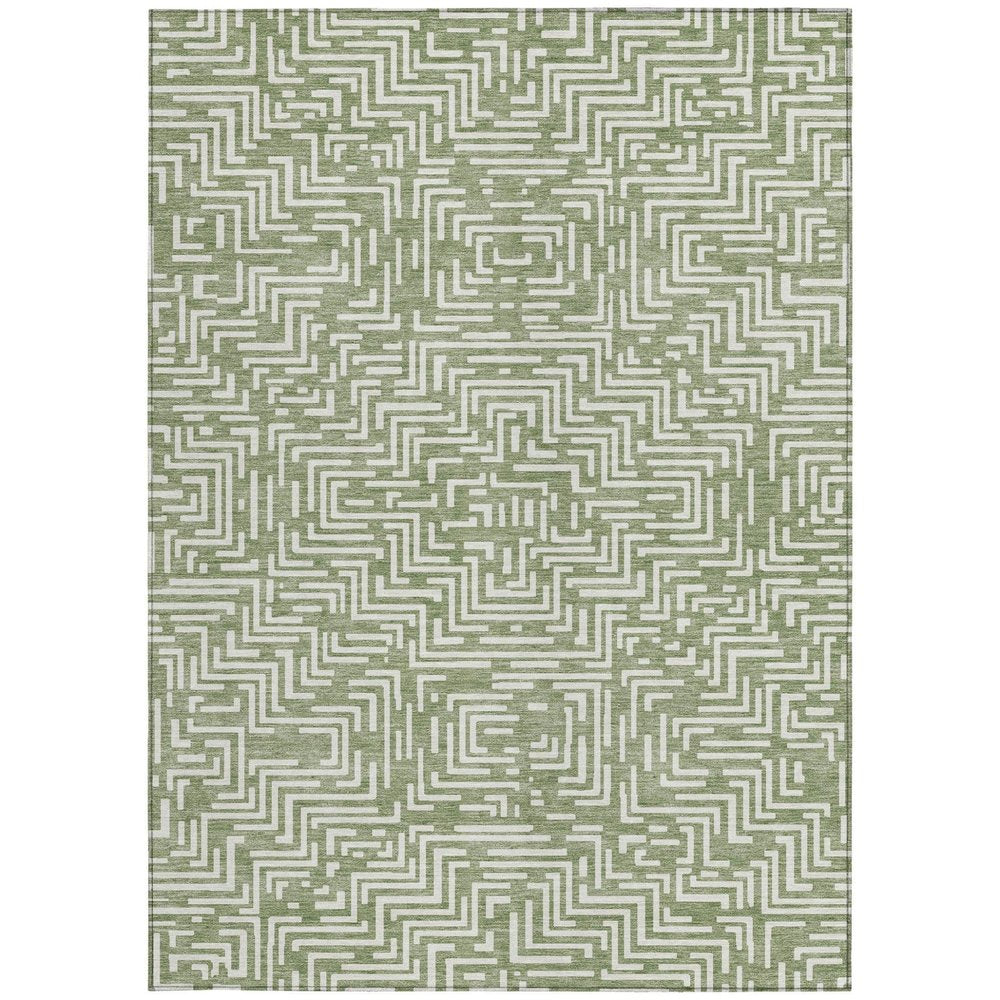 5' X 8' Fern Green And Copper Geometric Washable Indoor Outdoor Area Rug HomeRoots