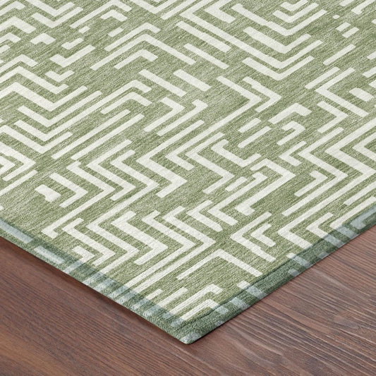 10' X 14' Fern Green And Copper Geometric Washable Indoor Outdoor Area Rug