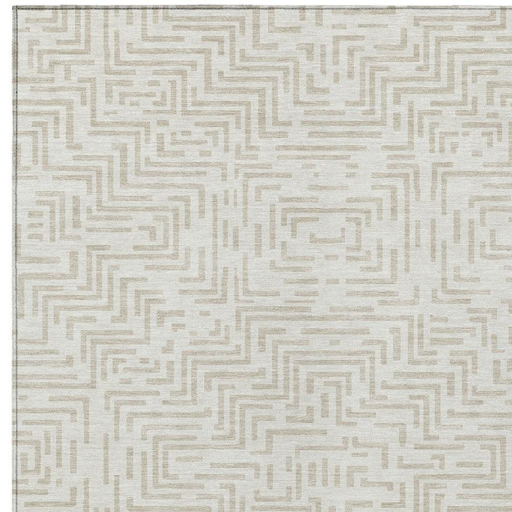 8' X 10' Ivory And Sky Blue Geometric Washable Indoor Outdoor Area Rug