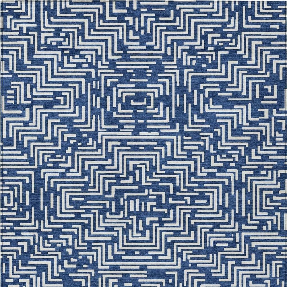 10' X 14' Navy Blue And Beige Geometric Washable Indoor Outdoor Area Rug HomeRoots