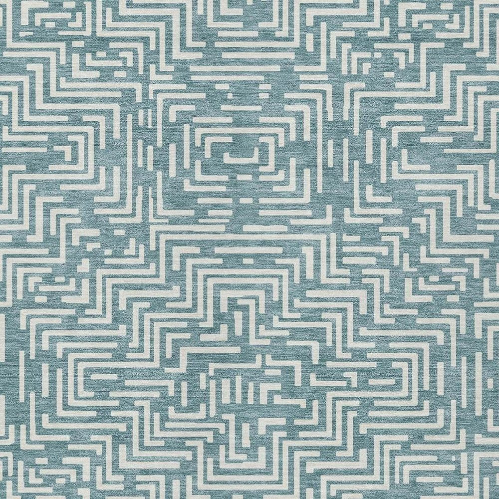 3' X 5' Teal Blue And Ivory Geometric Washable Indoor Outdoor Area Rug HomeRoots