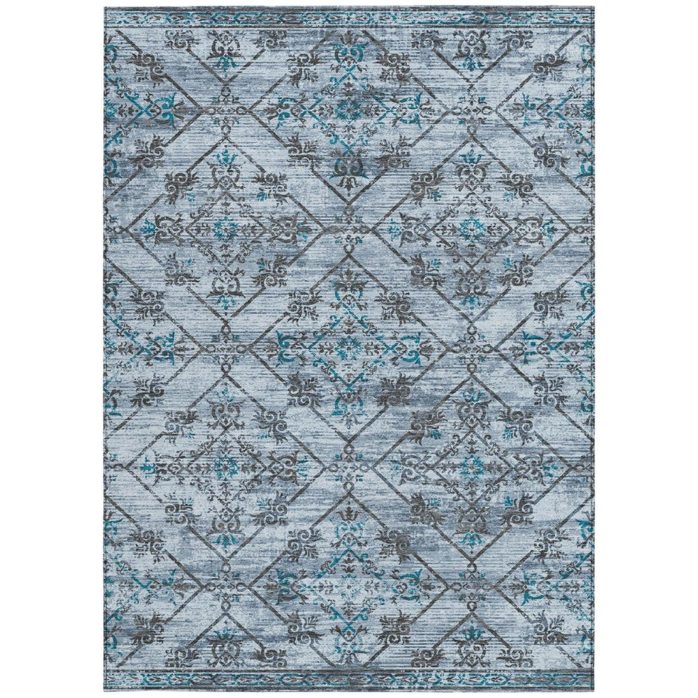 8' X 10' Denim Blue And Ivory Geometric Washable Indoor Outdoor Area Rug HomeRoots