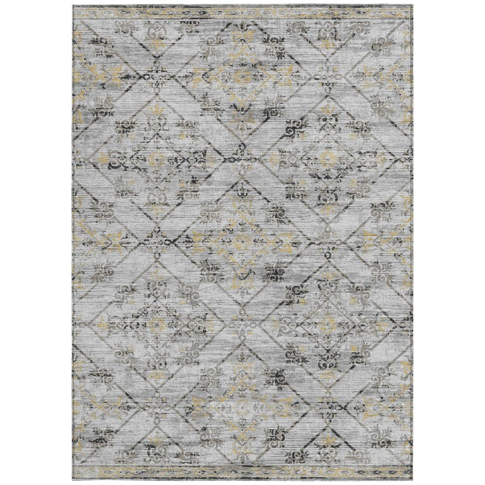 5' X 8' Silver And Ivory Geometric Washable Indoor Outdoor Area Rug HomeRoots